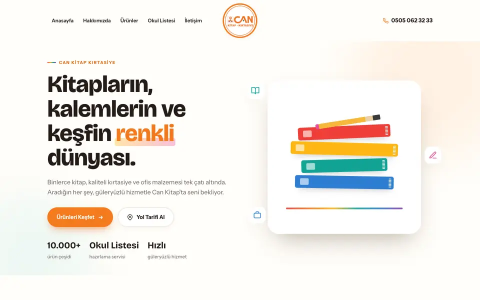 Can Kitap Kırtasiye web sitesinin ana sayfası