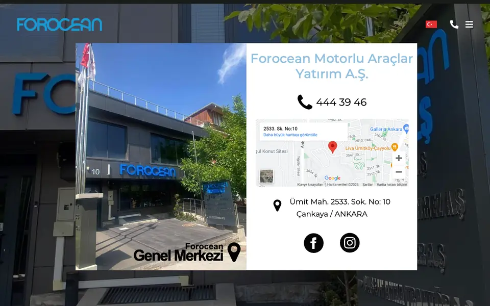 Forocean Motorlu Araçlar web sitesinin ana sayfası