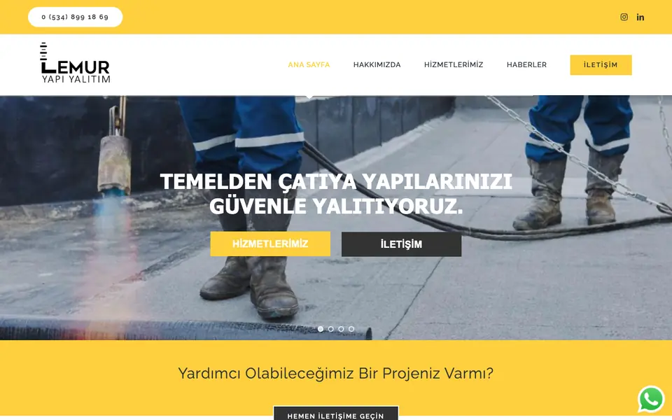 Lemur Yapı Yalıtım web sitesinin ana sayfası
