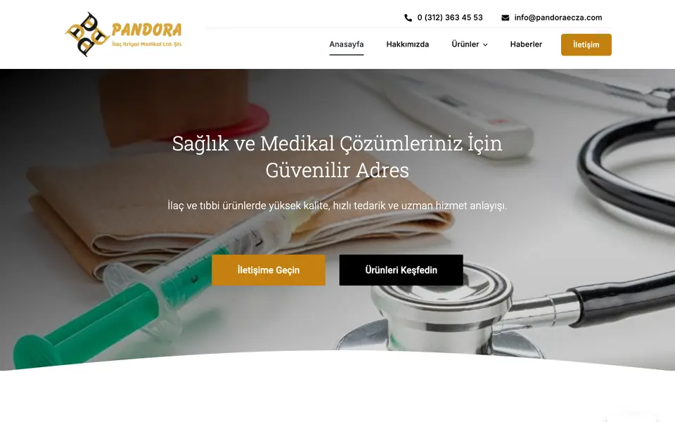 Pandora Ecza Deposu web sitesinin ana sayfası