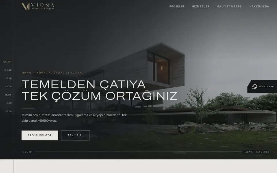 Viona Mimarlık & İnşaat web sitesinin ana sayfası